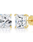 14k Yellow Gold Square Zirconia Stud Earrings with Butterfly Pushbacks, Unisex