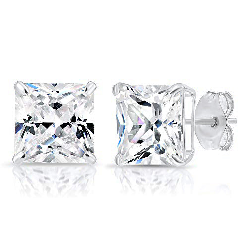 14k White Gold Square CZ Stud Earrings with Butterfly Pushbacks, Unisex