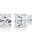 14k White Gold Square Zirconia Stud Earrings with Butterfly Pushbacks, Unisex