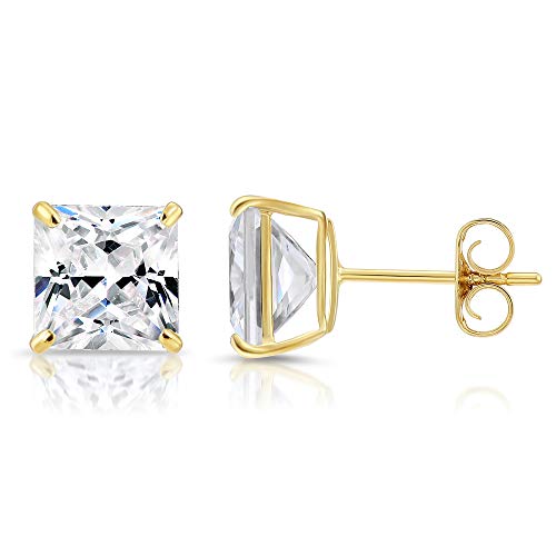 14k Yellow Gold Square CZ Stud Earrings with Butterfly Pushbacks, Unisex