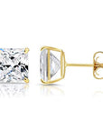 14k Yellow Gold Square Zirconia Stud Earrings with Butterfly Pushbacks, Unisex