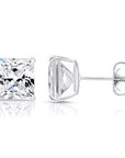 14k White Gold Square Zirconia Stud Earrings with Butterfly Pushbacks, Unisex
