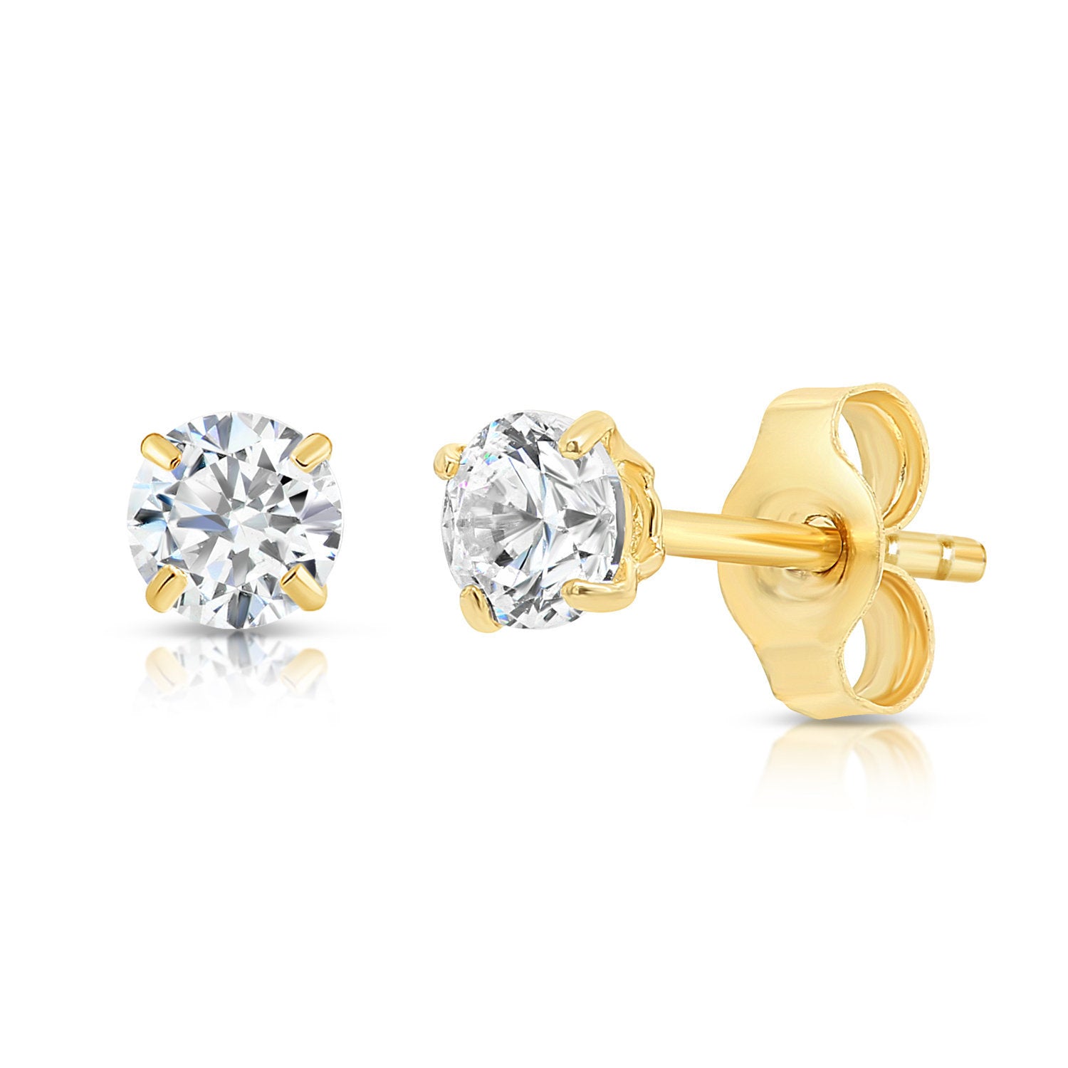 14k Yellow Gold Classic Solitaire Stud Earrings with Pushbacks