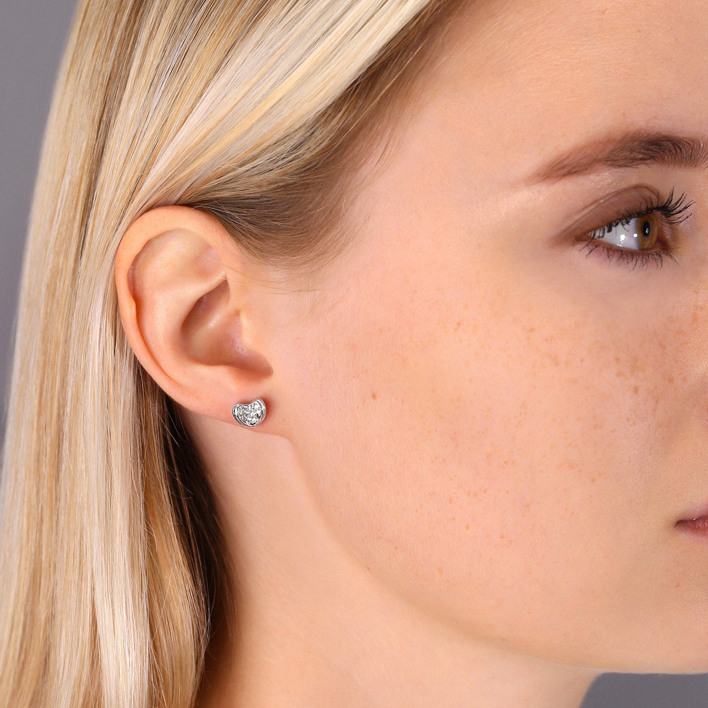 Sterling Silver Curved Heart Stud Earrings, 3609