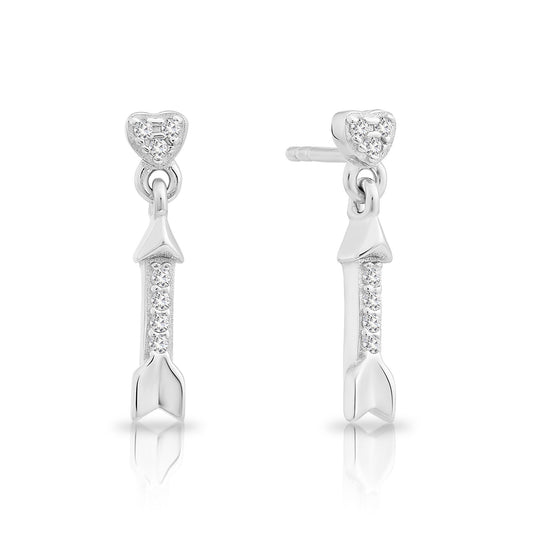 Sterling Silver Cupids Arrow Dangle Stud Earrings
