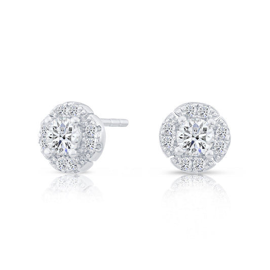 Sterling Silver Halo Flower Stud Earrings, 0887