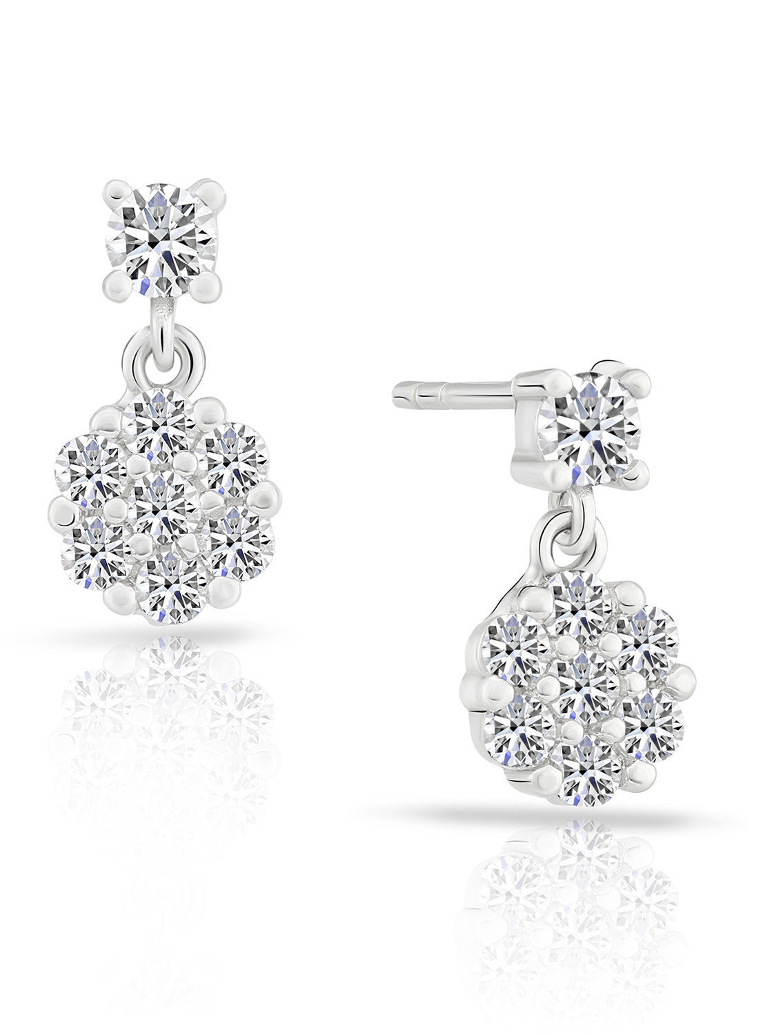 Sterling Silver Flower Dangle Stud Earrings