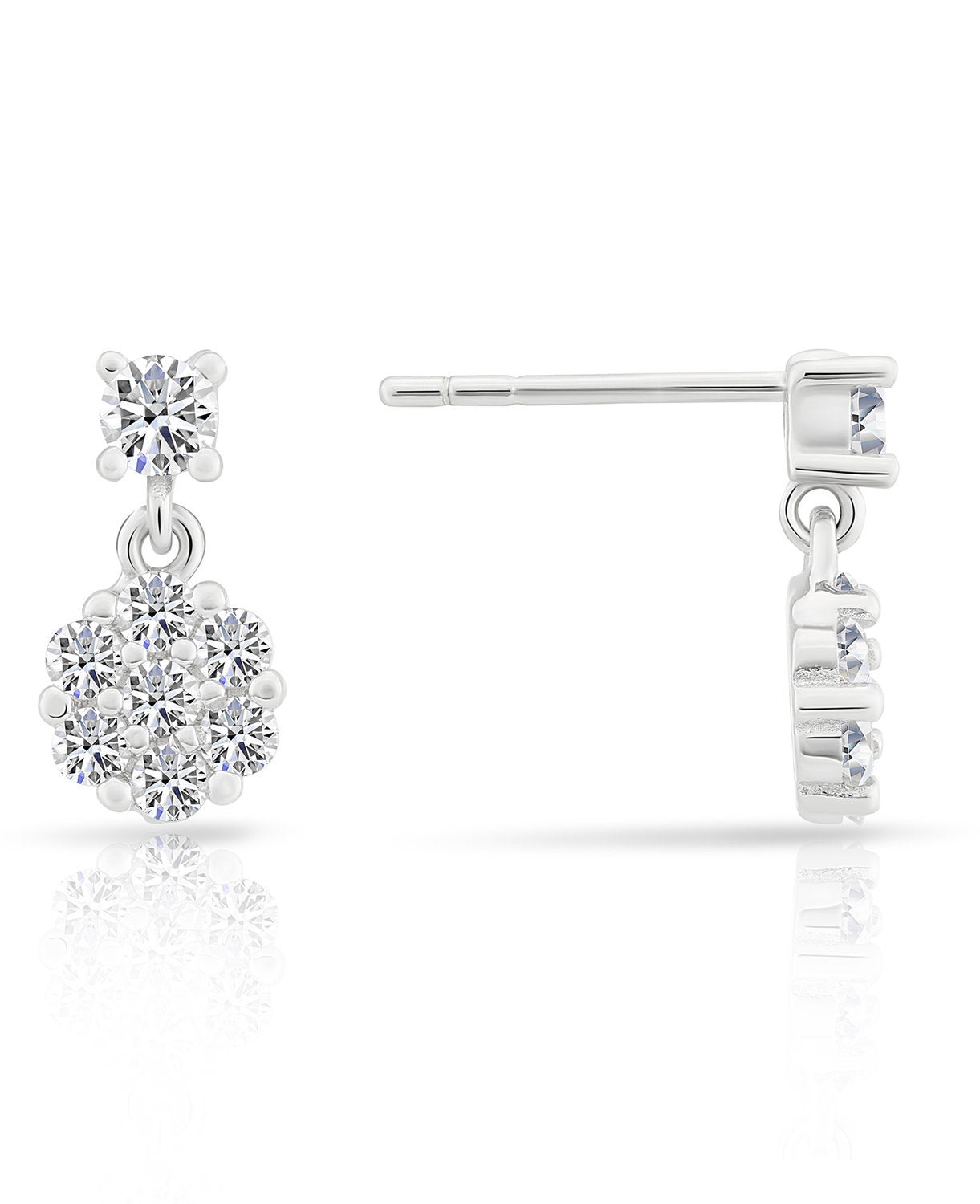 Sterling Silver Flower Dangle Stud Earrings