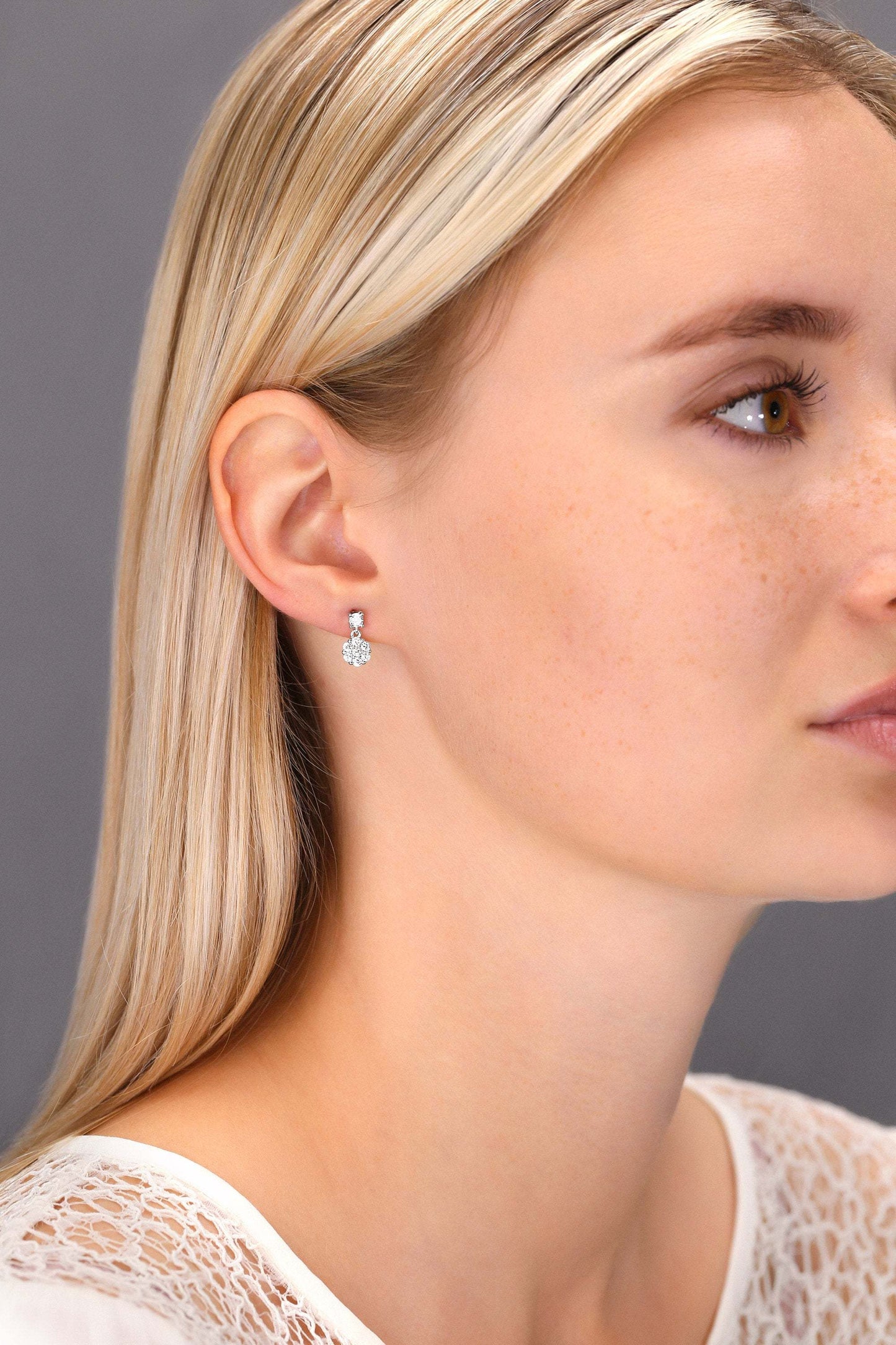 Sterling Silver Flower Dangle Stud Earrings
