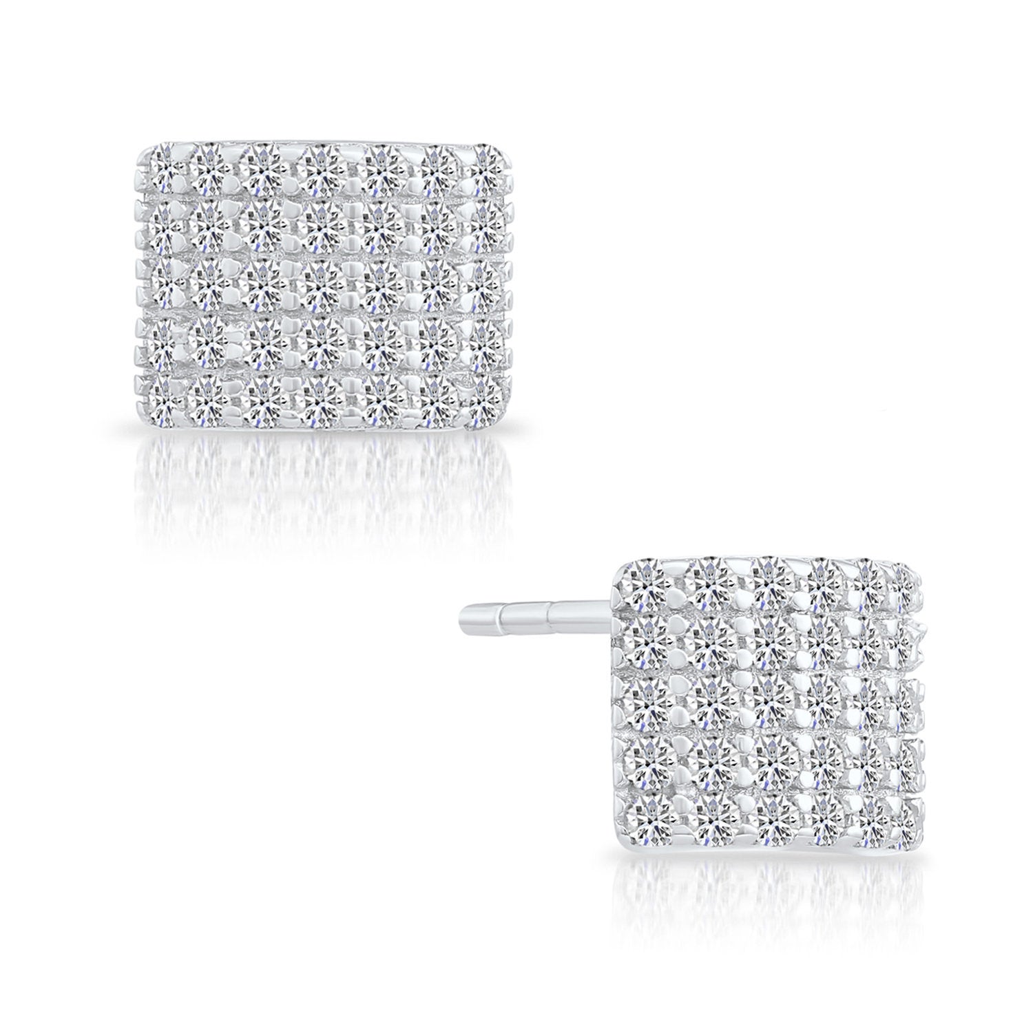 CZ Curved Square Stud Earrings in Sterling Silver