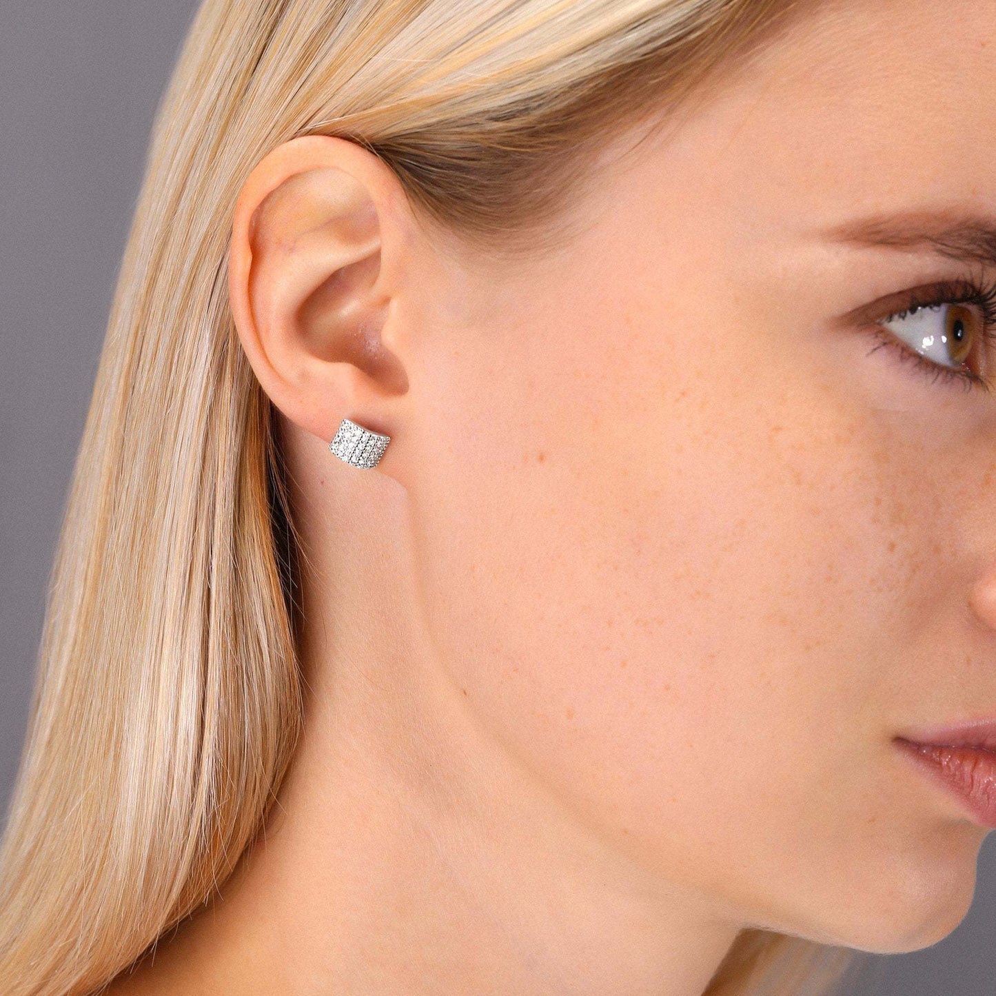 Sterling Silver Curved Square Stud Earrings