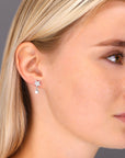 CZ Double Star Dangle Stud Earrings in Sterling Silver
