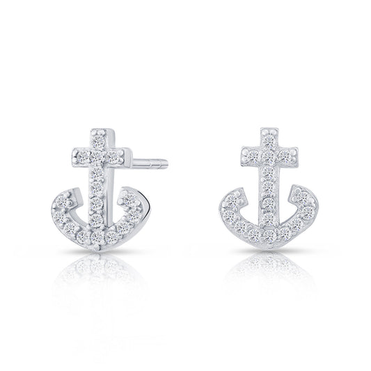 Sterling Silver Small Anchor Stud Earrings, 1307