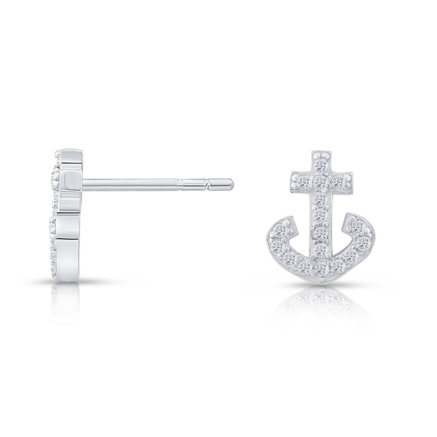 CZ Small Anchor Stud Earrings, 1307 in Sterling Silver
