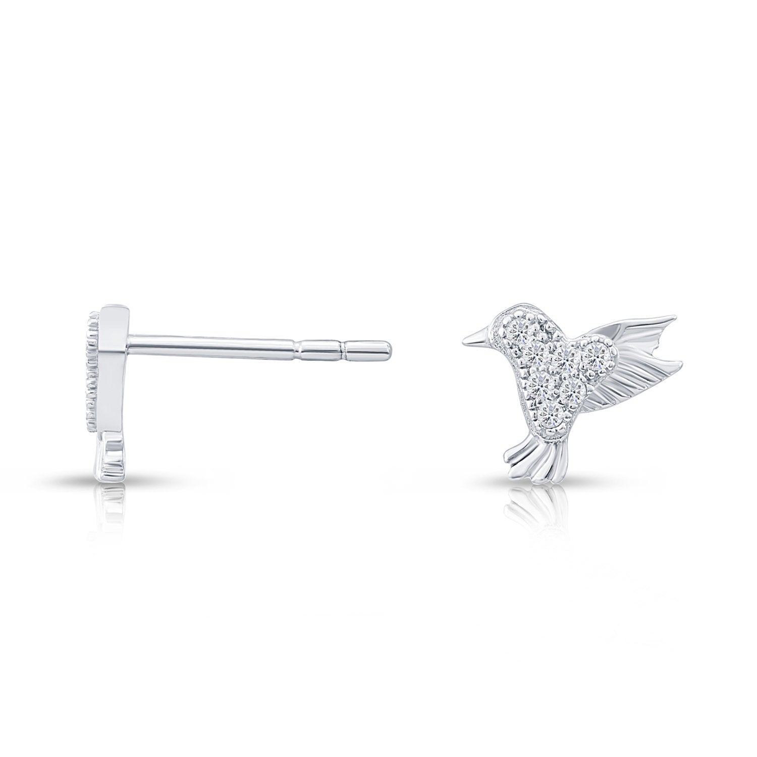 CZ Bird Stud Earrings in Sterling Silver