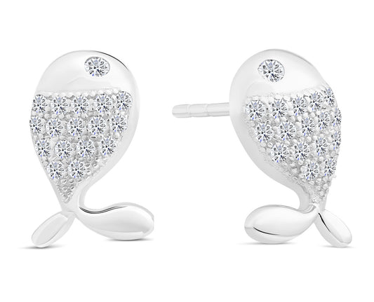 Sterling Silver Fish Stud Earrings, Whale