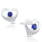 Sterling Silver Heart Stud Earrings with Blue Stone