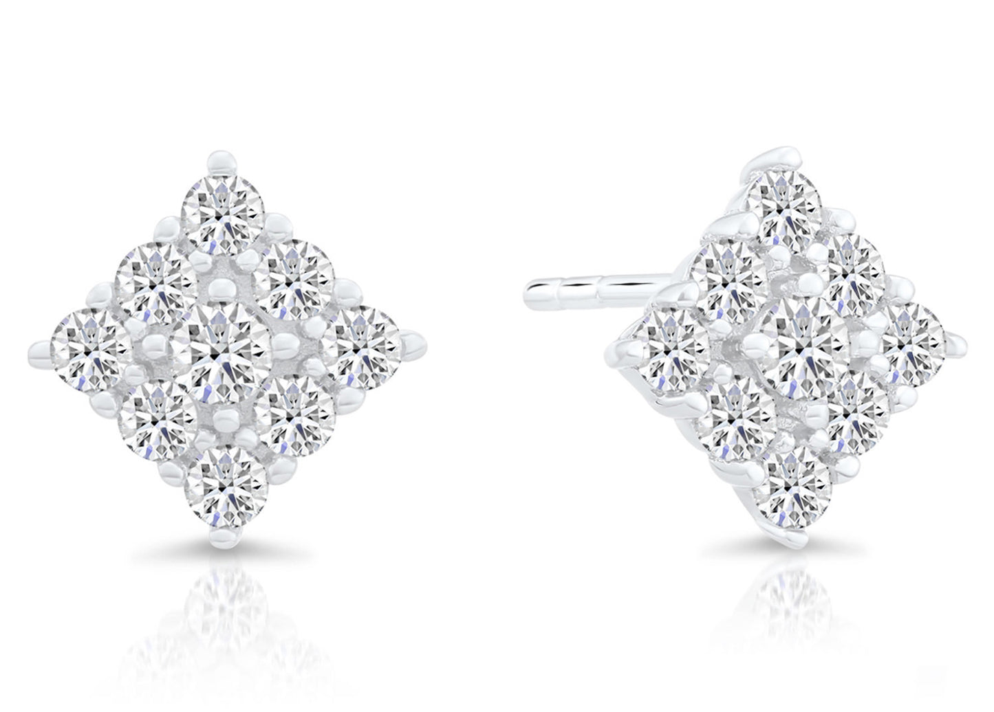 Sterling Silver Square Stud Earrings, Diamond Shape, Unisex