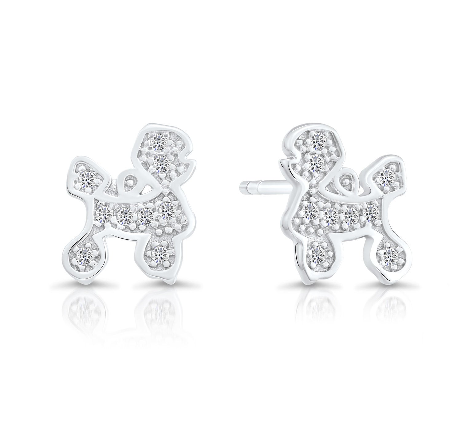 CZ Poodle Stud Earrings in Sterling Silver