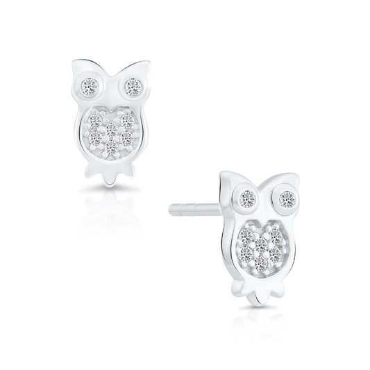 Sterling Silver Owl Stud Earrings