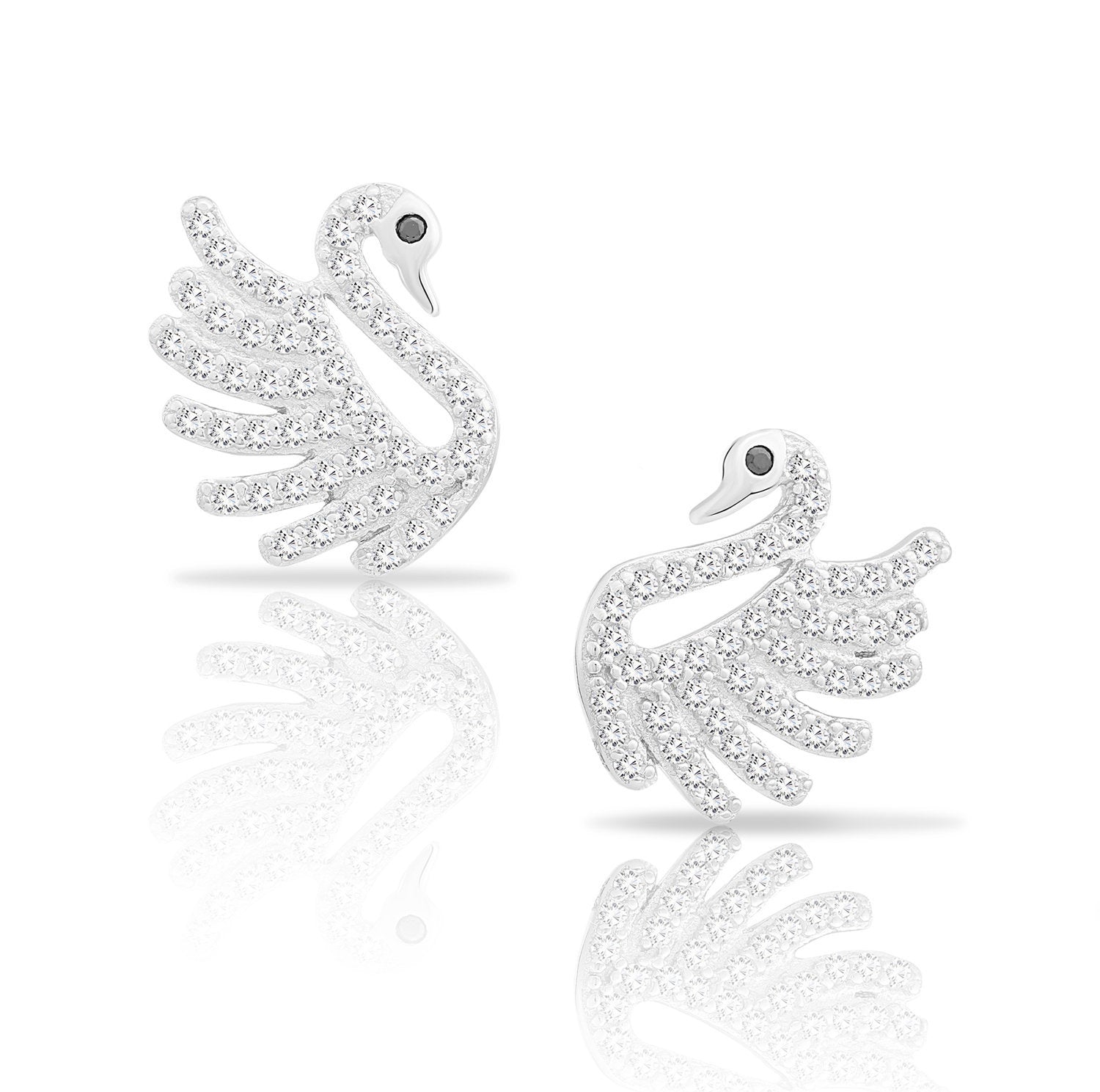 CZ White Swan Stud Earrings in Sterling Silver