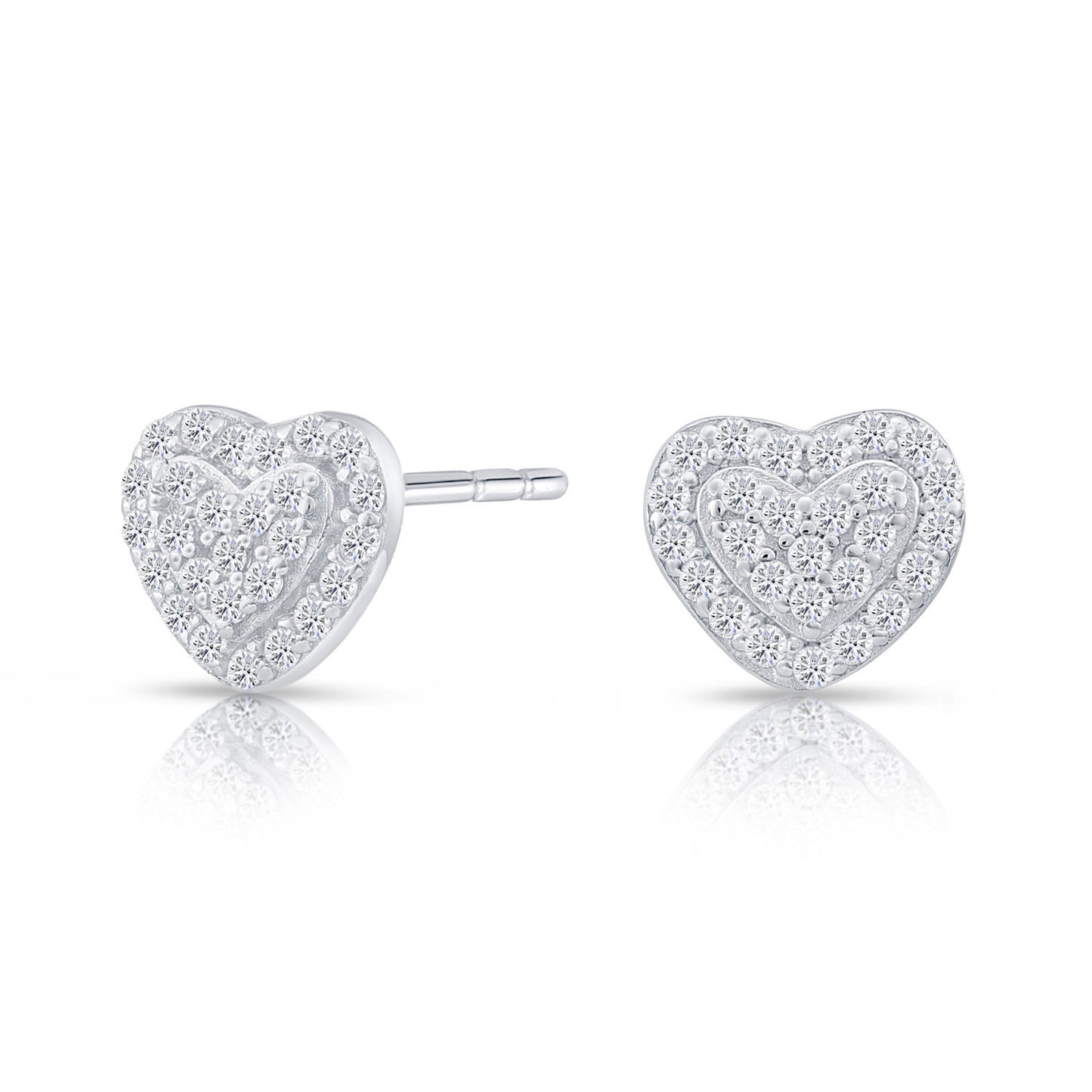 Sterling Silver Two Layer Double Heart Stud Earrings