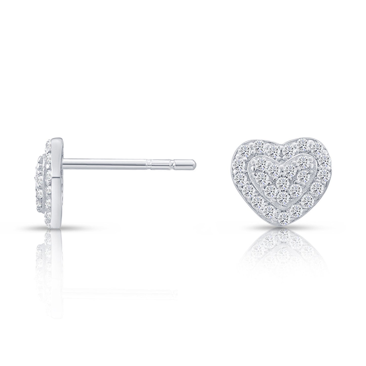 Sterling Silver Two Layer Double Heart Stud Earrings