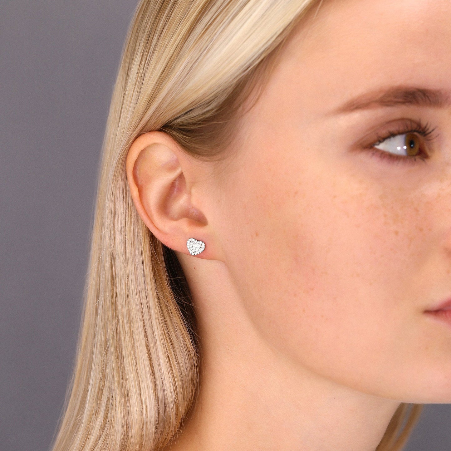 Sterling Silver Two Layer Double Heart Stud Earrings