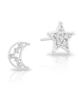 CZ Star and Moon Stud Earrings in Sterling Silver