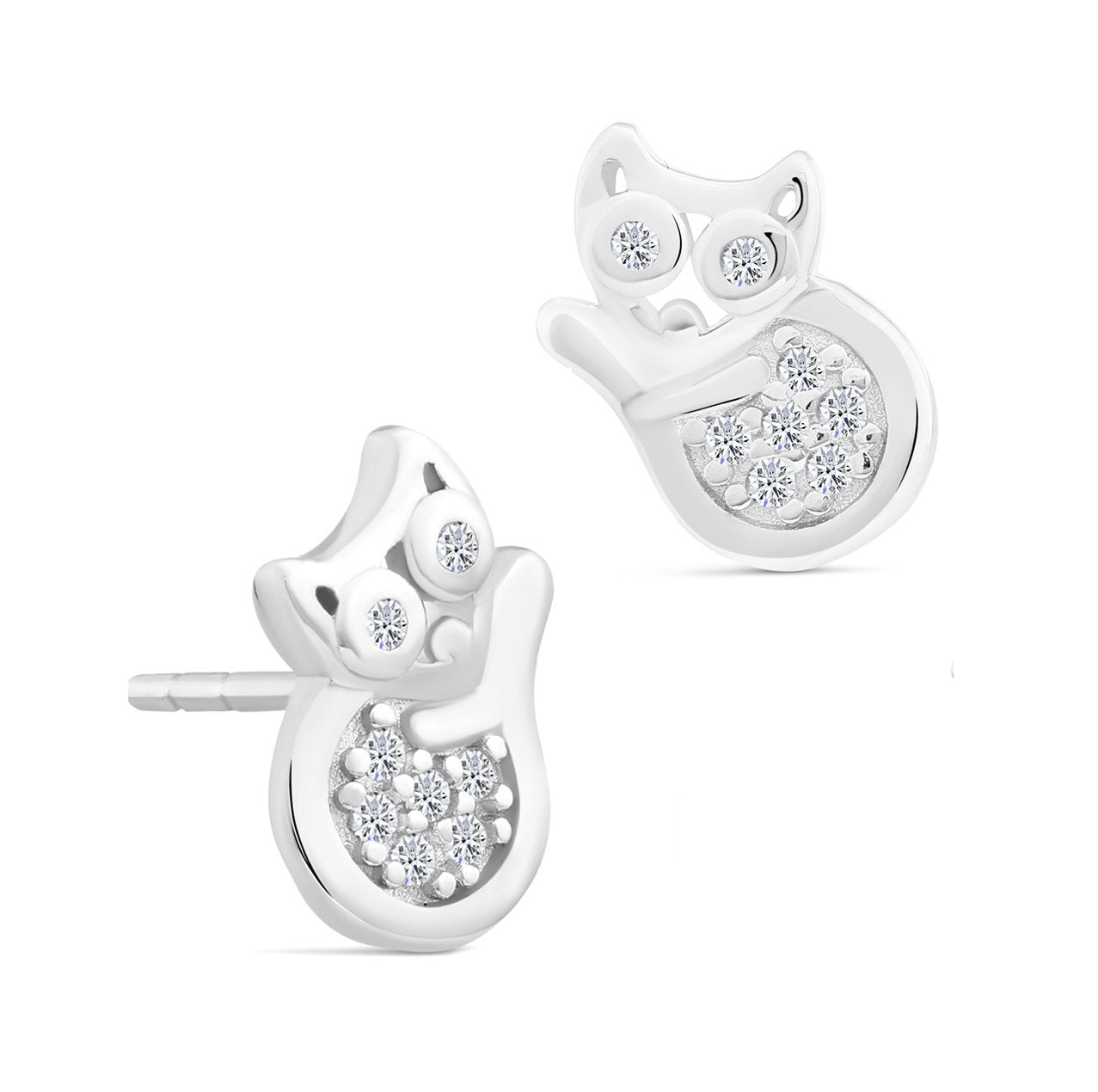 CZ Cat Stud Earrings in Sterling Silver