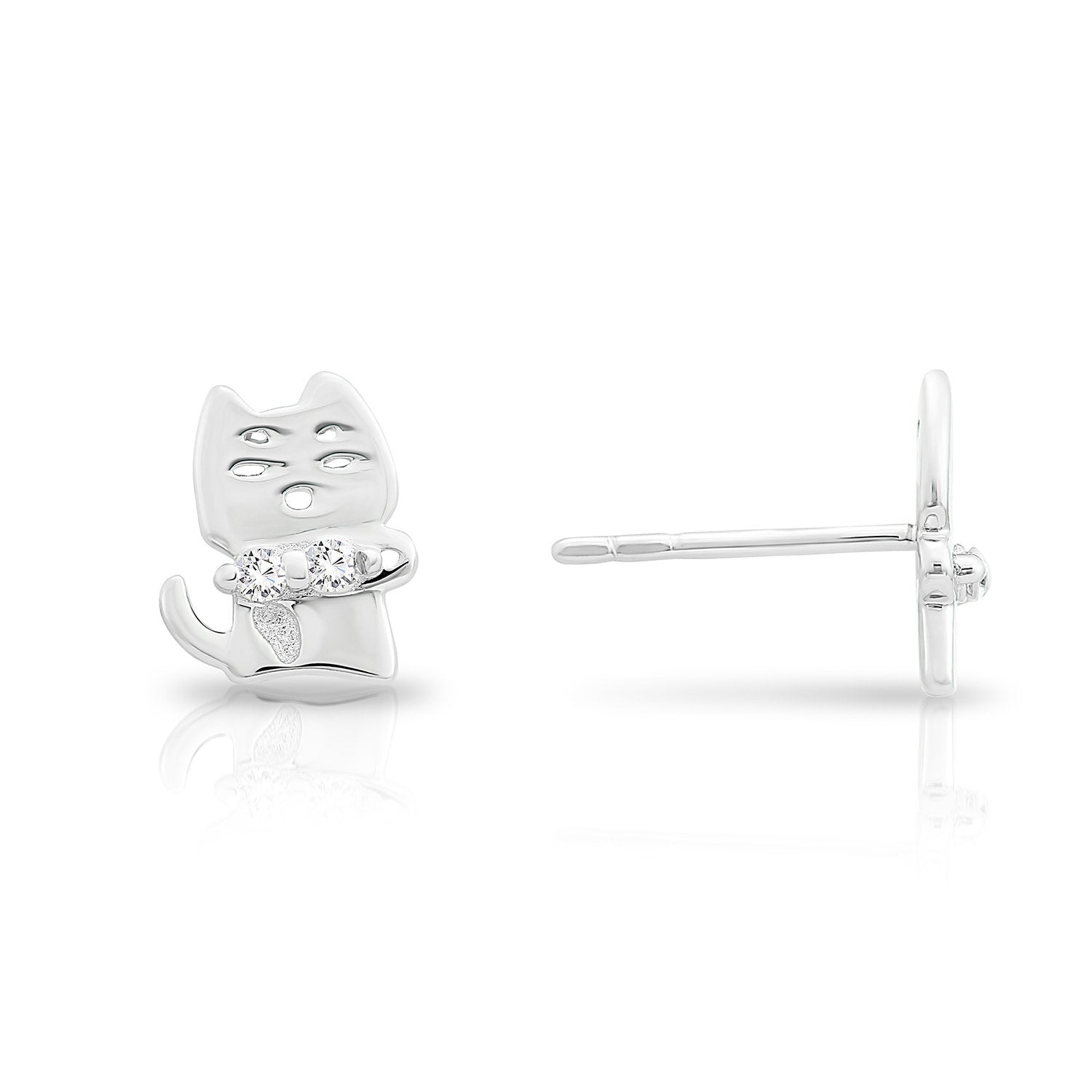 Sterling Silver Grumpy Cat Stud Earrings