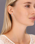 CZ Daisy Flower Stud Earrings, Two Leaf in Sterling Silver