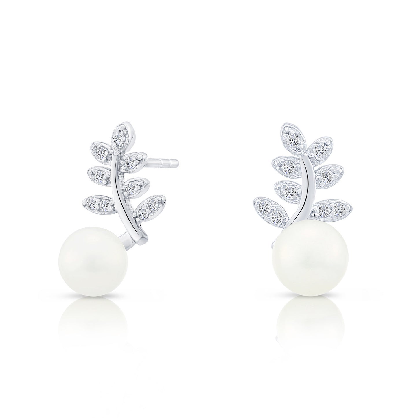 Sterling Silver Floral Pearl Stud Earrings