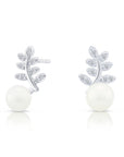 CZ Floral Pearl Stud Earrings in Sterling Silver