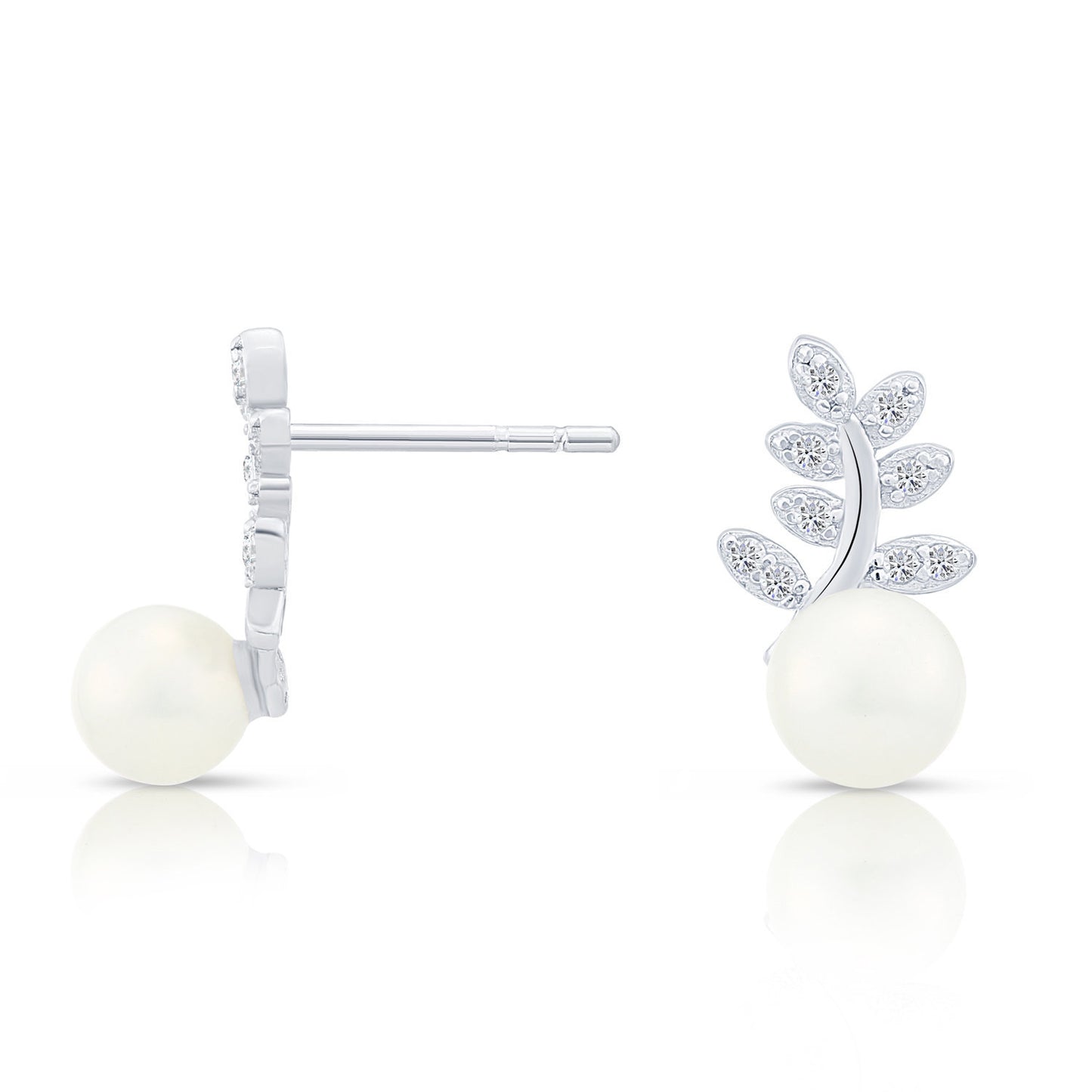 Sterling Silver Floral Pearl Stud Earrings
