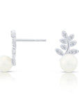 CZ Floral Pearl Stud Earrings in Sterling Silver