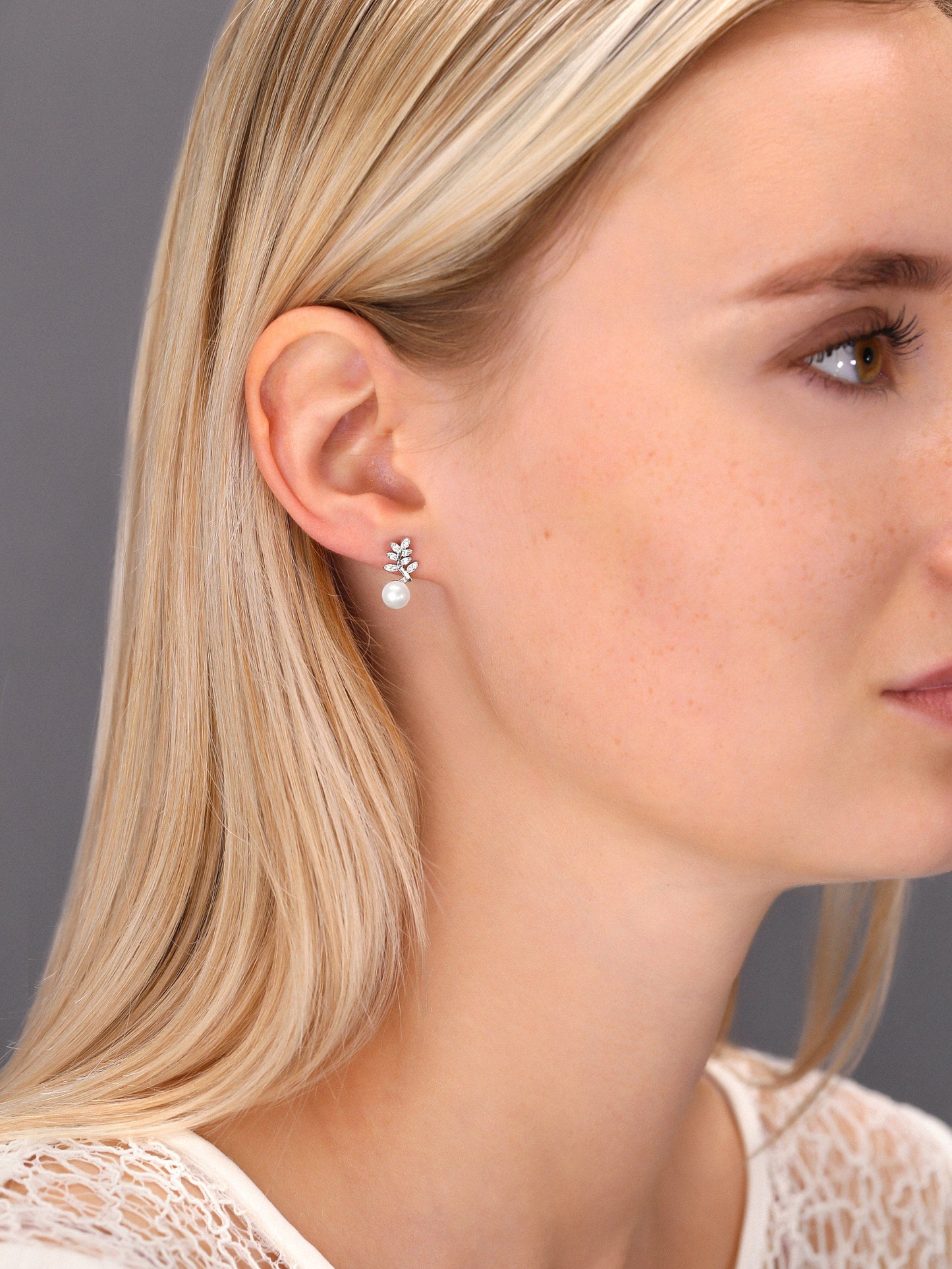 Sterling Silver Floral Pearl Stud Earrings