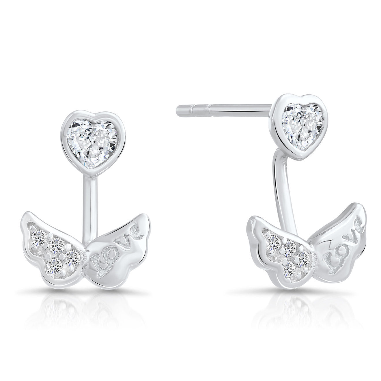 Sterling Silver Angel Wing Love Stud Earrings