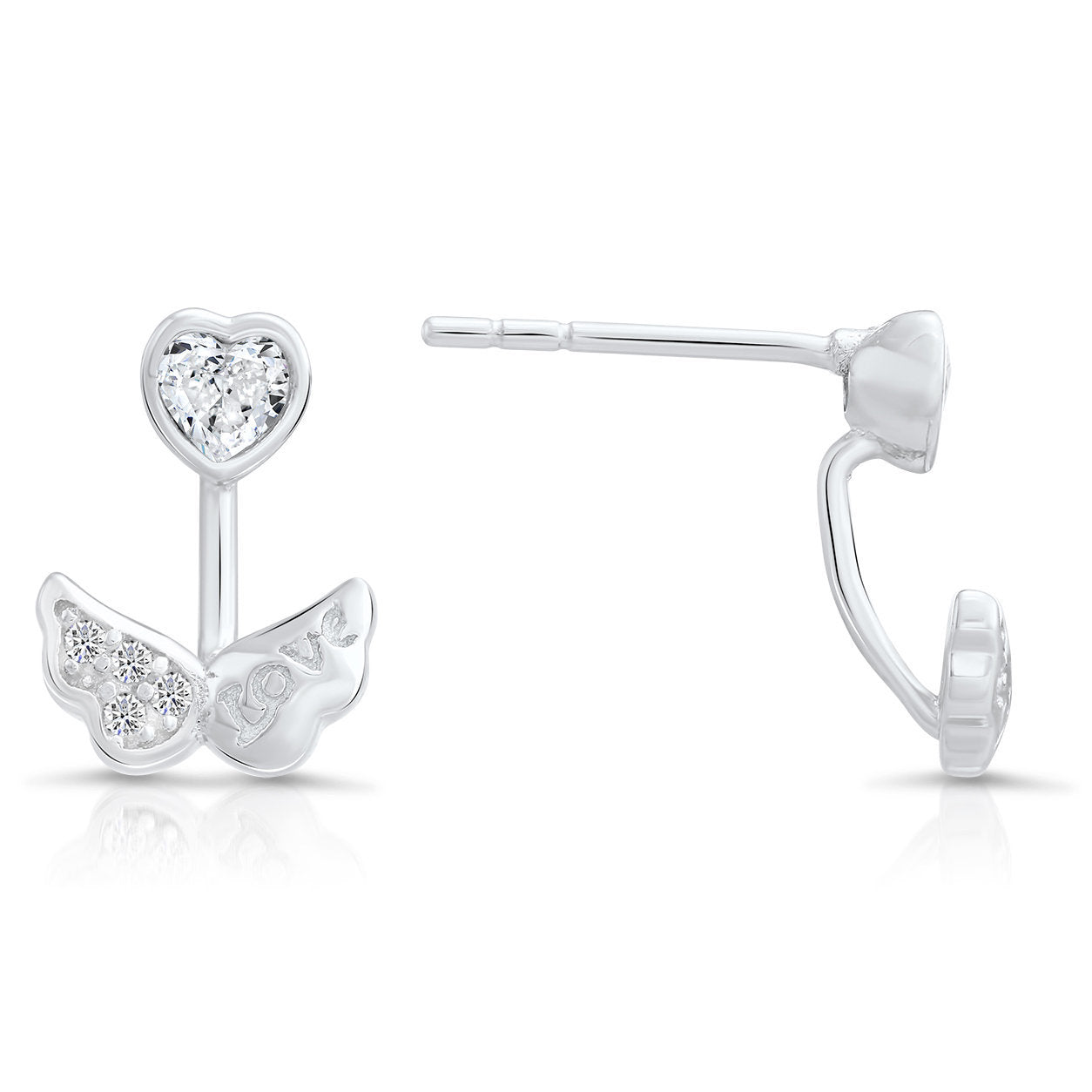 Sterling Silver Angel Wing Love Stud Earrings