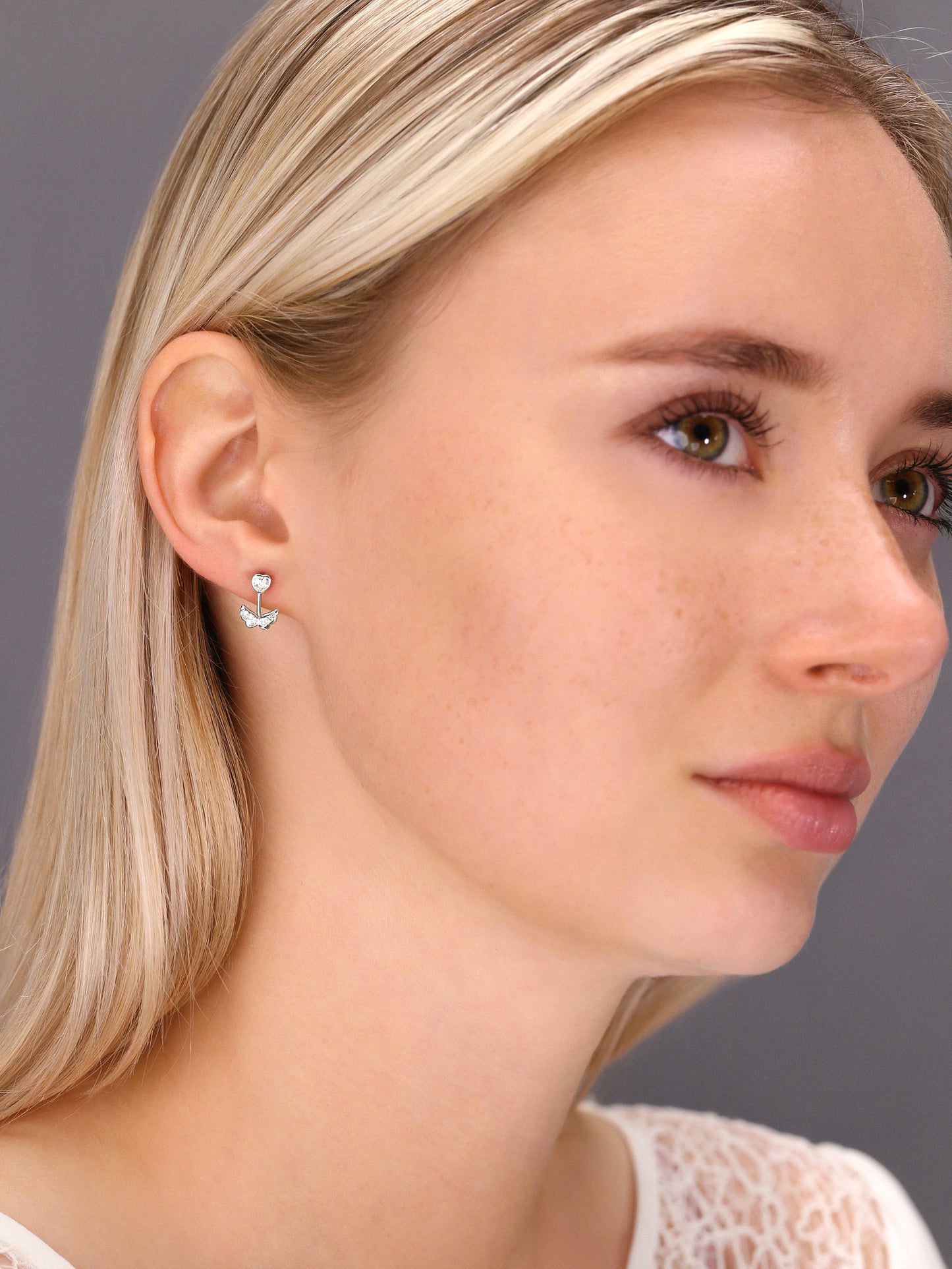 Sterling Silver Angel Wing Love Stud Earrings