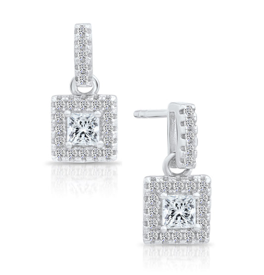 Sterling Silver Square Princess Dangle Stud Earrings