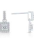 CZ Square Princess Dangle Stud Earrings in Sterling Silver