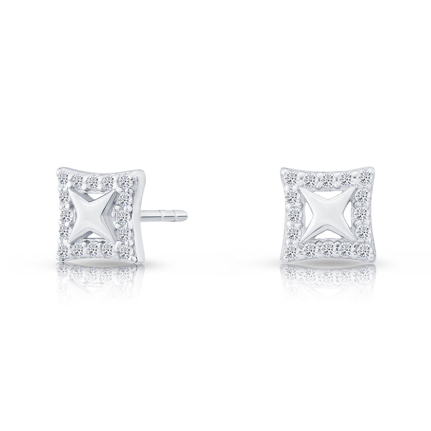 CZ Square Halo Stud Earrings in Sterling Silver