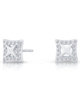 CZ Square Halo Stud Earrings in Sterling Silver