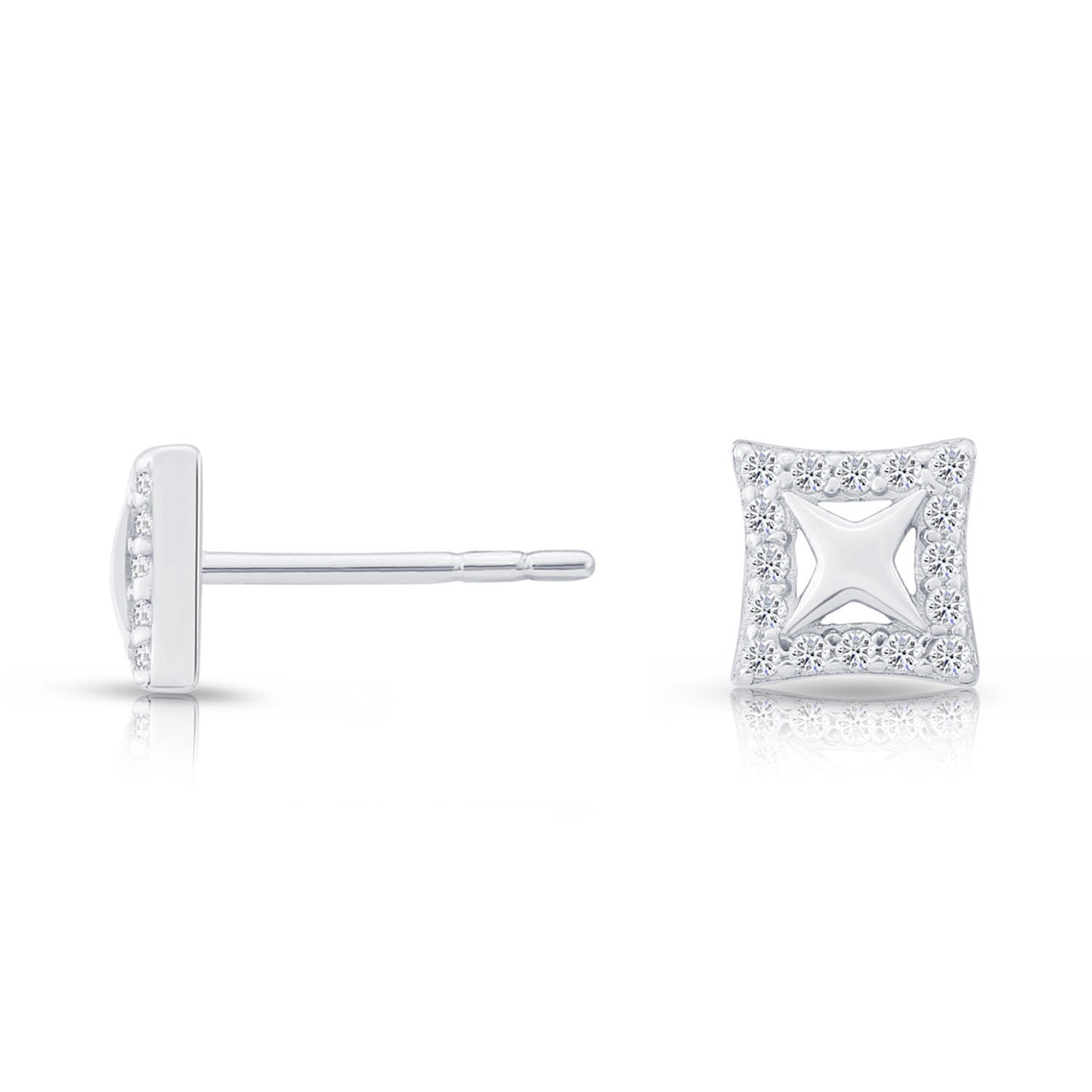 Sterling Silver Square Halo Stud Earrings