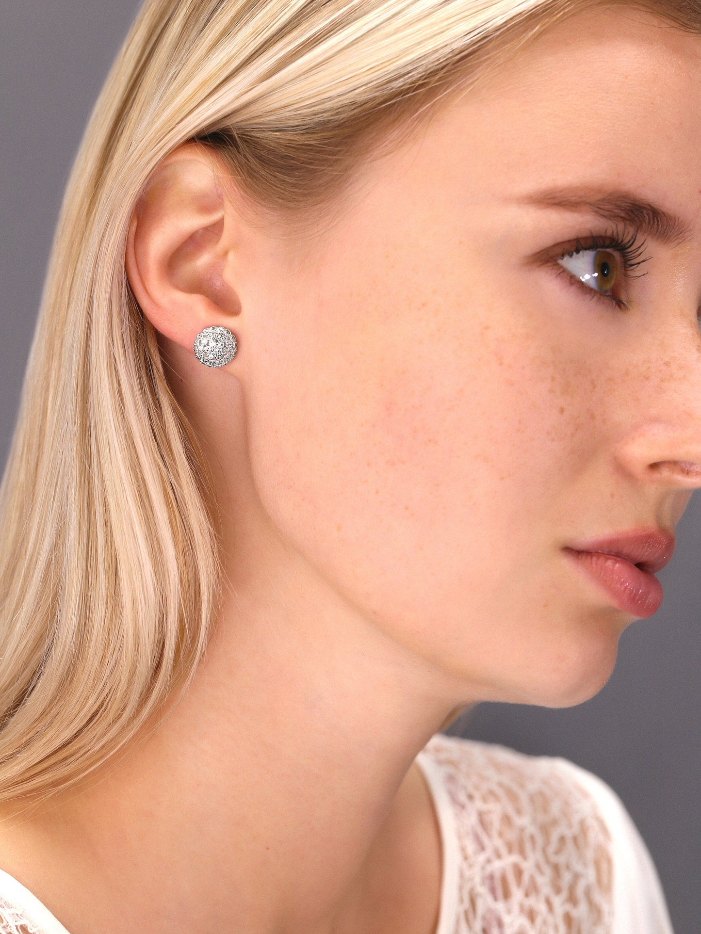 Sterling Silver Large Flower Round Stud Earrings