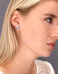 CZ Large Flower Round Stud Earrings in Sterling Silver