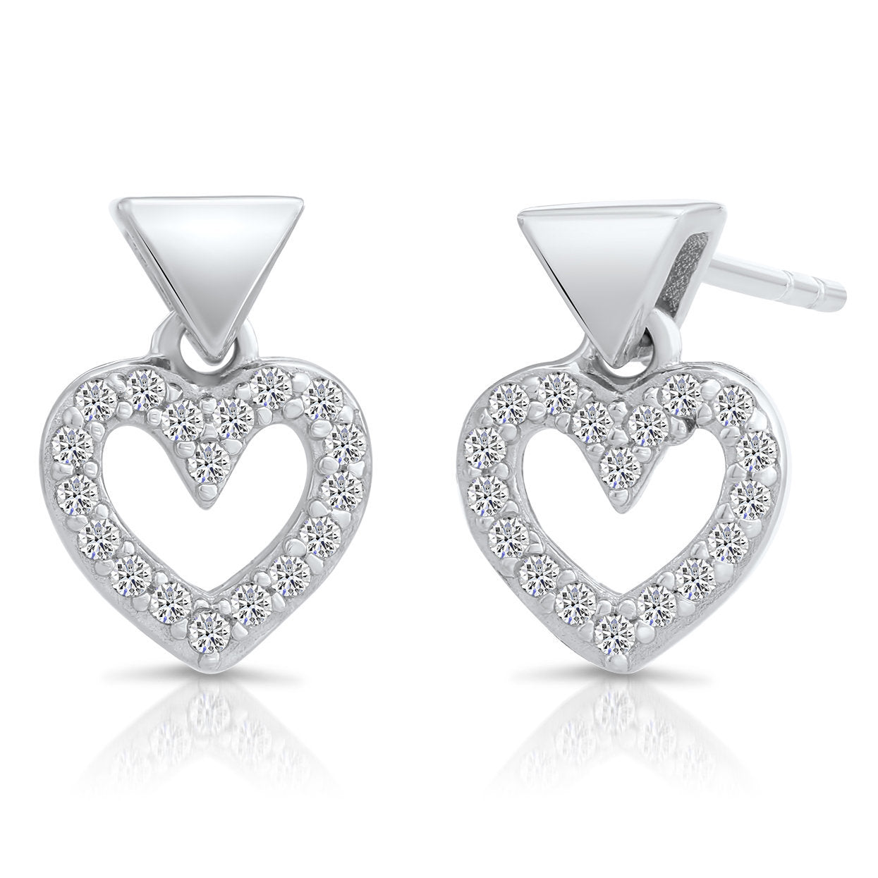 Sterling Silver Dangle Heart Stud Earrings