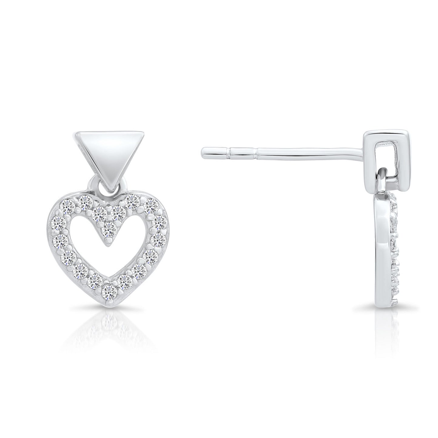 Sterling Silver Dangle Heart Stud Earrings