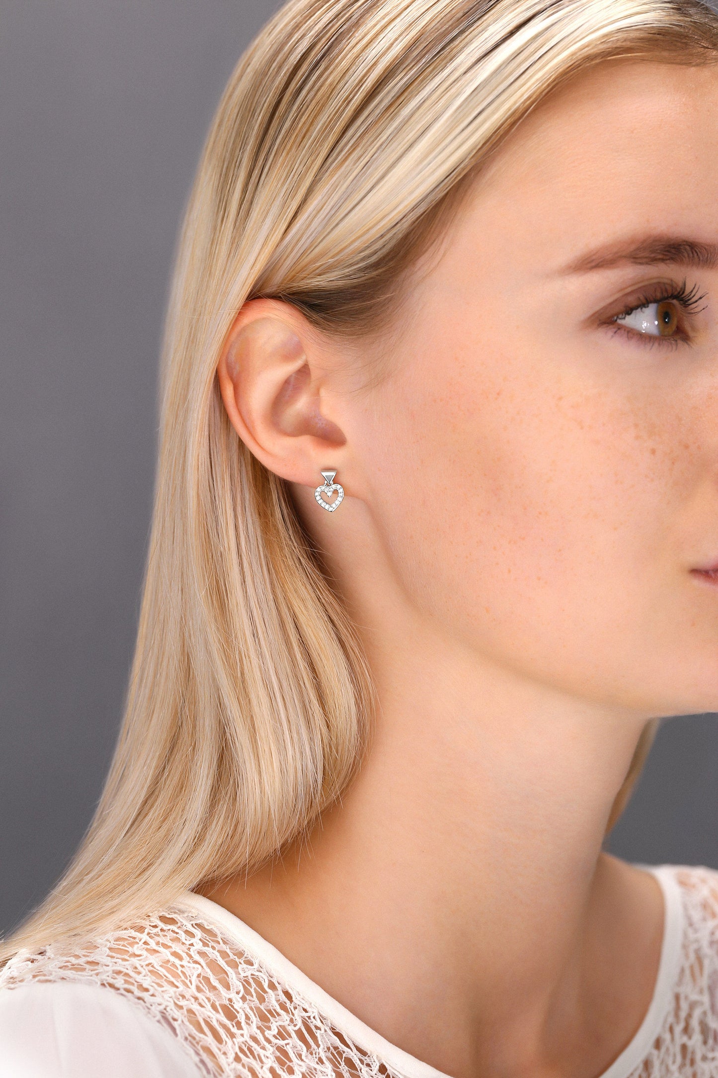 Sterling Silver Dangle Heart Stud Earrings